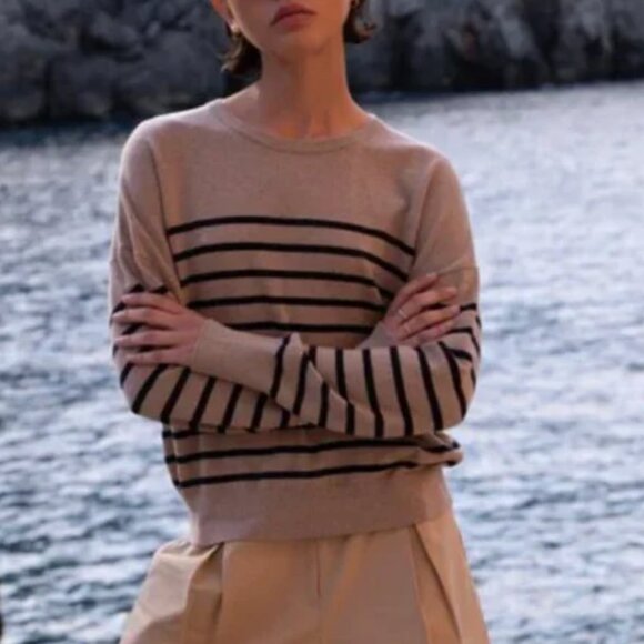 ✨ SALE✨ Jenni Kayne Avery Crewneck Sweater Oat Navy Stripe Quiet Lux Knit - Picture 4 of 9